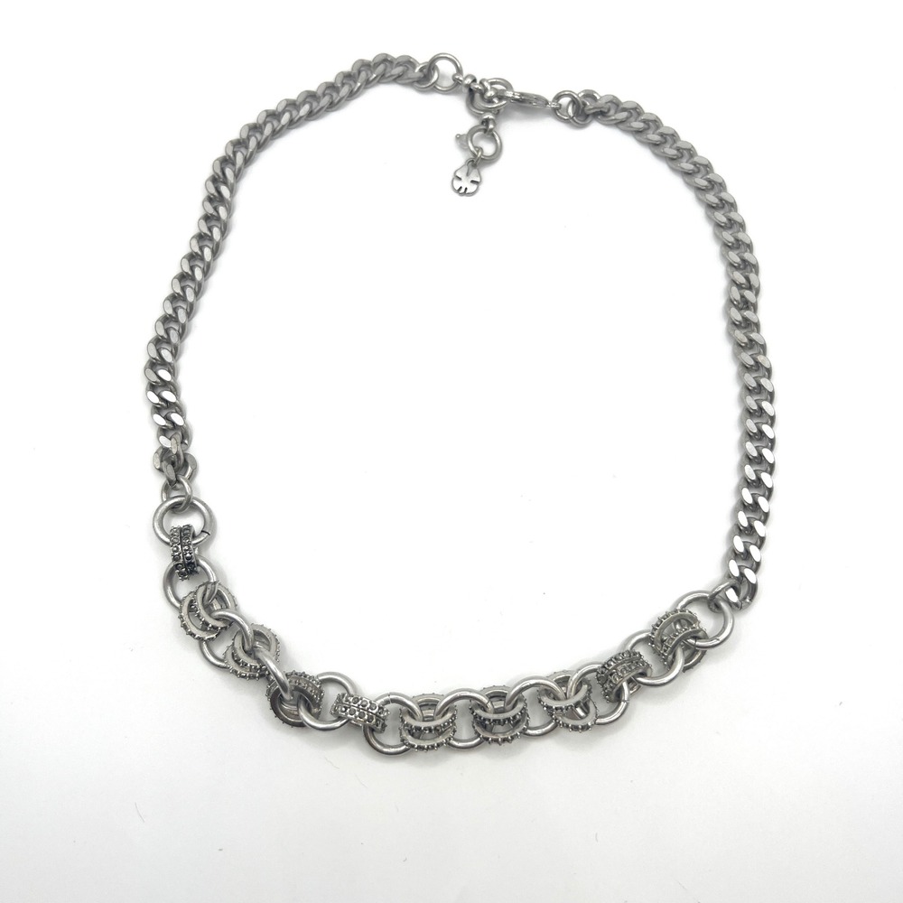 Lucky Brand Silver Tone Rhinestone Mixed Link Curb Chain Necklace